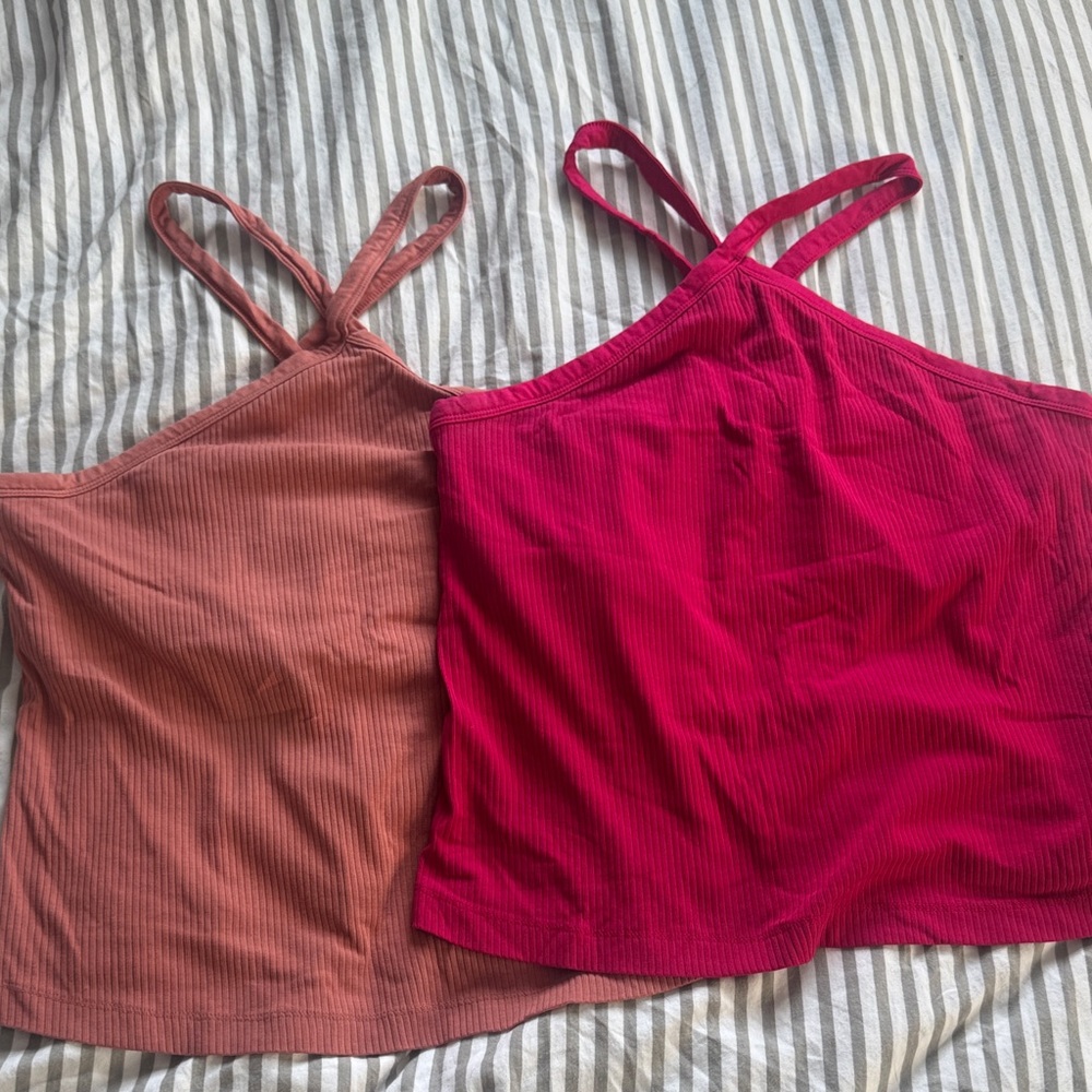 Stylish Women's Ribbed Tank Tops - hot pink and salmon